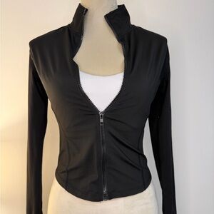 New! Black Zip Up Cropped Running Track Workout Jacket Women’s M